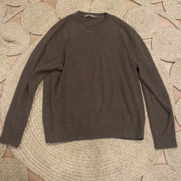 Raffi Garett - Pure Cashmere Basic V-Neck sweater Heathered  Brown - Picture 1 of 6